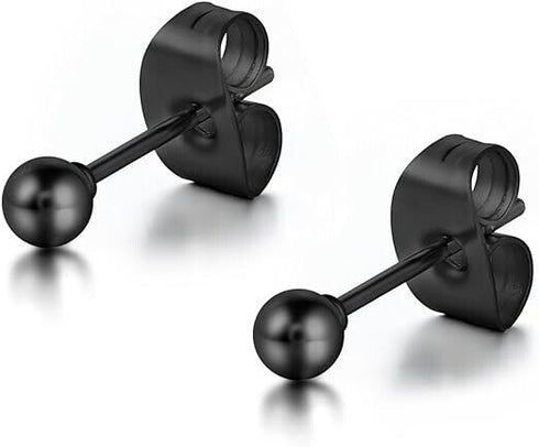 6Pairs 316L Surgical Steel Black Ball Round 3/4/5/6/7/8mm Men Women Stud Earring